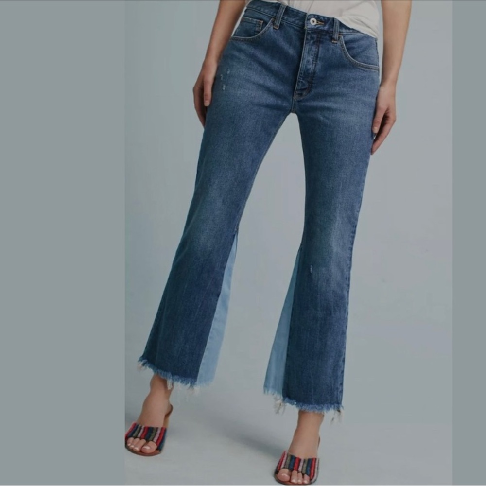 Anthropologie Pilcro & the Letterpress Two Tone Flare Raw Hem Jeans NWOT